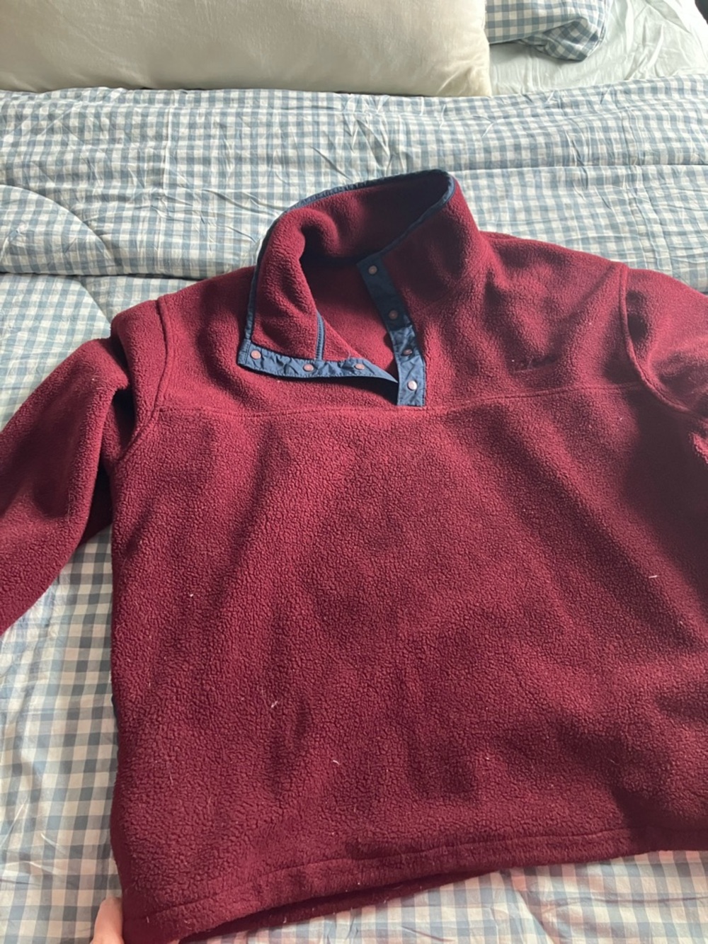 Cabela's Vintage Men's Burgundy Fleece Zip-Neck Pullover with Navy Trim